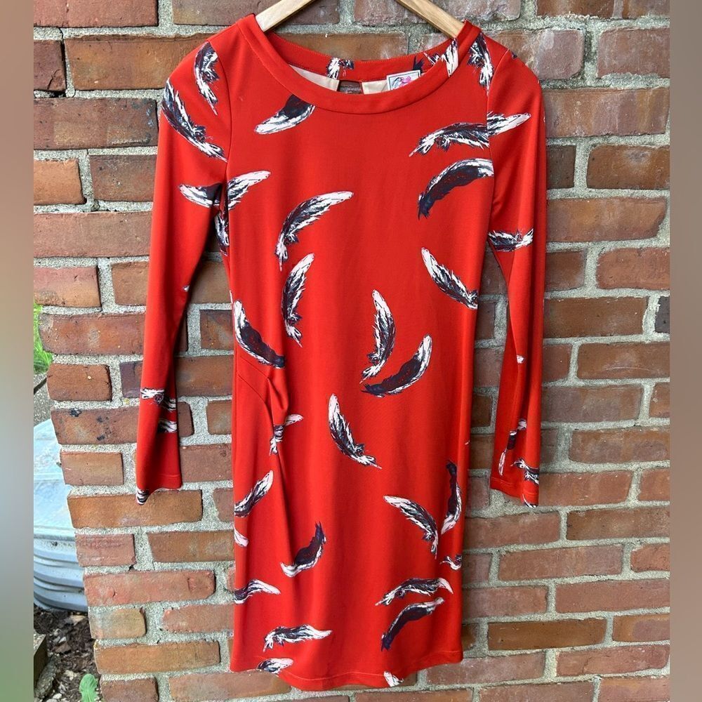 Yoana Baraschi Dreamweaver Orange Long Sleeve Feathers Dress - Picture 2 of 9